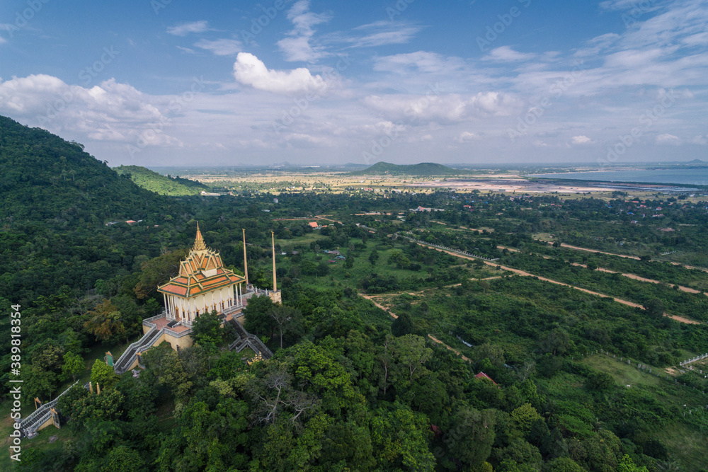 Kep Cambodia, Wat Samathi Pagoda Stupa in Krong Kaeb Asia Aerial Drone Photo