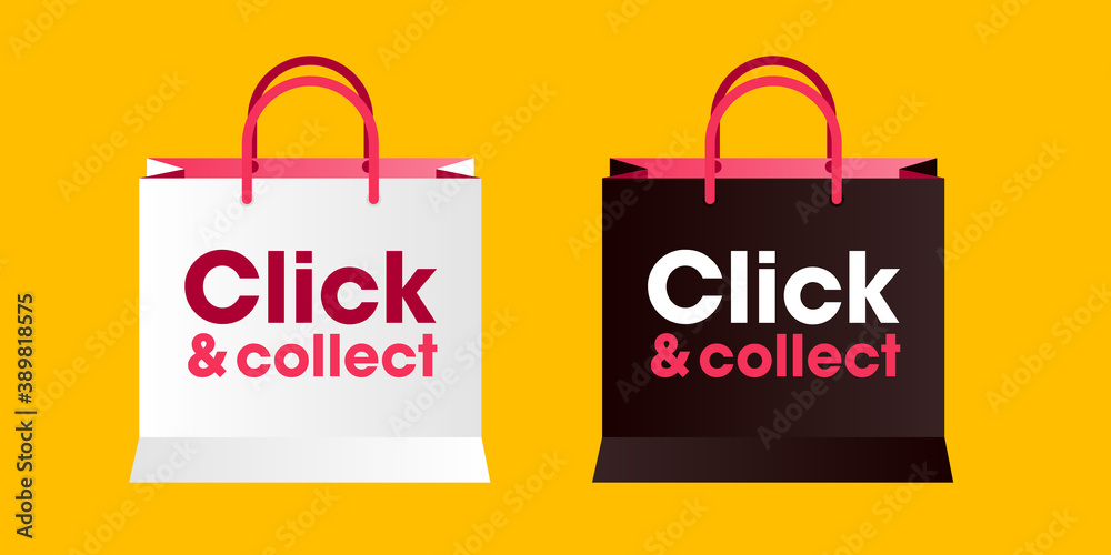 Sac click and collect - achat en ligne pour retirer en boutique - solution  pour les commerçants durant le confinement en France Stock Vector | Adobe  Stock