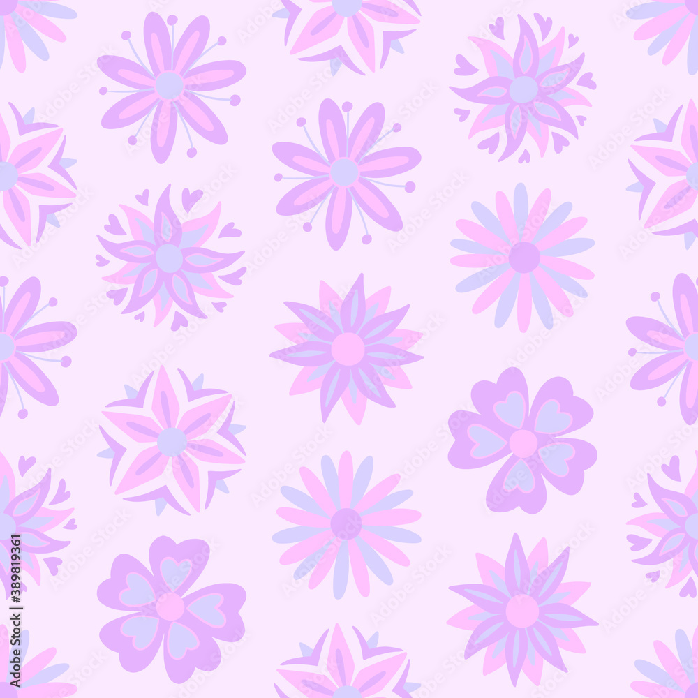 Abstract purple flowers seamless pattern. Vector illustration pattern for surface, t shirt design, print, poster, icon, web, graphic designs. Abstract purple flowers seamless pattern. Vector illustration pattern for surface, t shirt design, print, poster, icon, web, graphic designs.