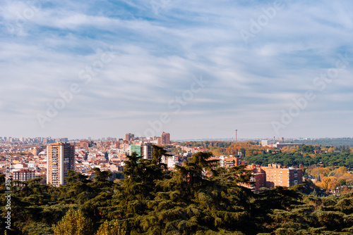 Cityscape of Madrid during Autumn. Casa de Campo and Carabanchel district