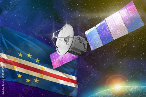 Space communications technology concept - satellite with Cabo Verde flag, 3D Illustration photo