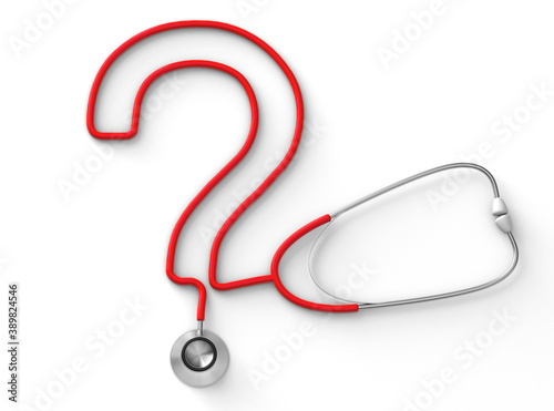 Stethoscope in the form of a question mark isolated on a white background. 3d render