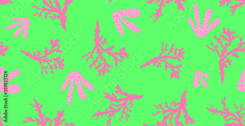 Abstract Hand Drawing Seaweed Coral Reefs Repeating Vector Pattern Isolated Background