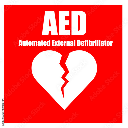 AED,automated external defibrillator / aed sign with heart and electricity symbol flat vector icon	
