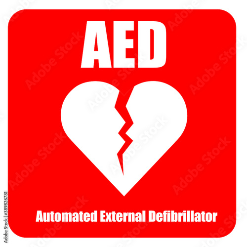 AED,automated external defibrillator / aed sign with heart and electricity symbol flat vector icon	
