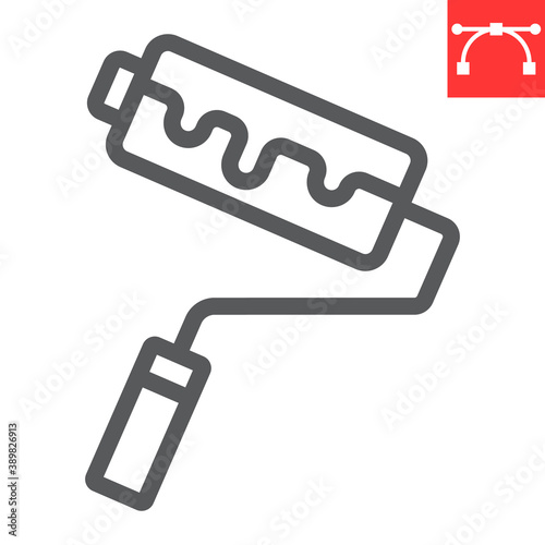 Paint roller line icon, construction and repair, roller brush sign vector graphics, editable stroke linear icon, eps 10.