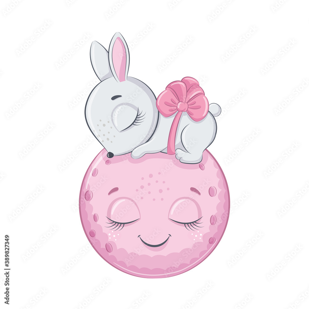 Cute baby bunny is sleeping on the moon Cute baby bunny is sleeping on the moon