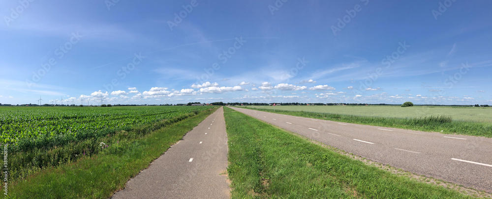 Farmland panorama and road around Rheezerveen