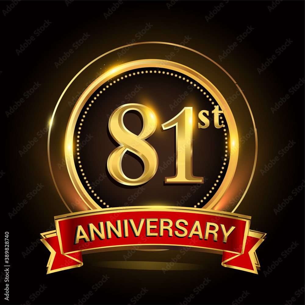 81st golden anniversary logo with ring and red ribbon. Vector design template elements for your birthday celebration. 81st golden anniversary logo with ring and red ribbon. Vector design template elements for your birthday celebration.