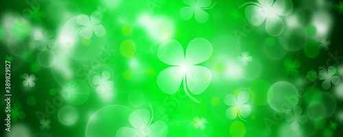 St Patrick's day illustration, clover leafs rotating on the green background 