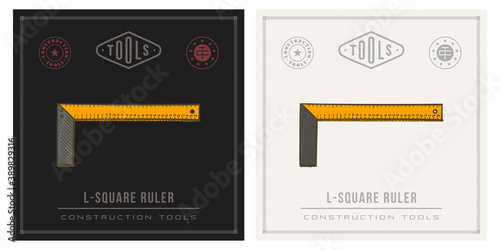 L-square ruler vintage retro illustration