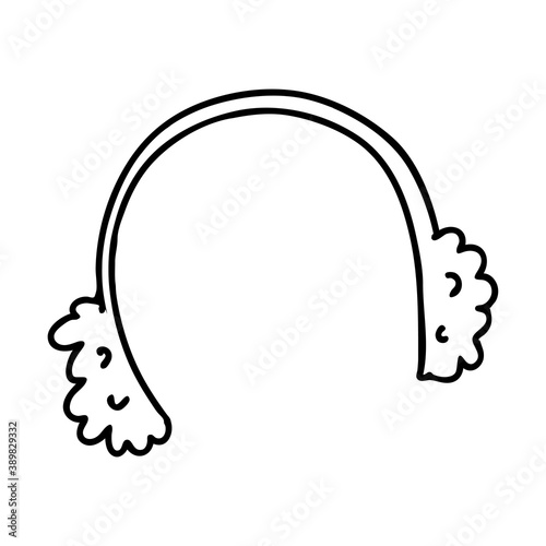 Winter headphones with fur in Doodle style. The sketch is hand-drawn and isolated on a white background. Element of new year and Christmas design. Outline drawing. Black-white vector illustration