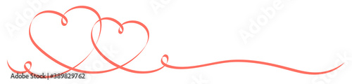 Zwei Verbundene Herzen Kalligrafie Banner Helles Rot