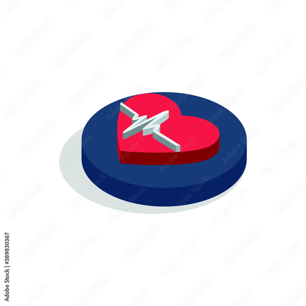 Heart with Heart Beat 3d isometric icon vector illustration Heart with Heart Beat 3d isometric icon vector illustration