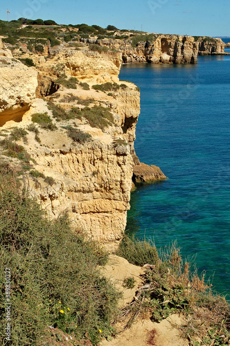 Great colorful nature on the Algarve Atlanyic coast with bizarre shaped sandstone rocks