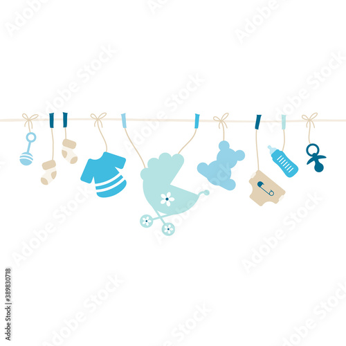 Gerade Hängende Baby Icons Junge Blau Beige