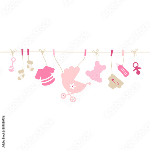 Gerade Hängende Baby Icons Mädchen Pink Beige
