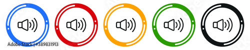  Speaker line icon set. flat design vector illustration in 5 colors options for web design