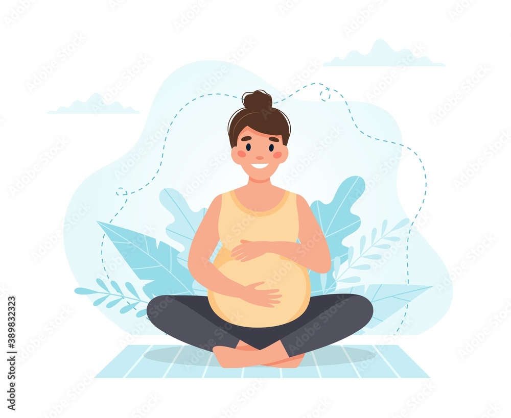 Pregnant woman meditates. Vector illustration in flat style Pregnant woman meditates. Vector illustration in flat style