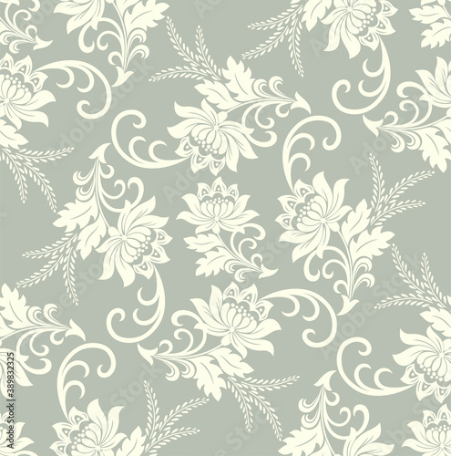 Seamless brown background with light pattern in baroque style. Vector retro illustration. Ideal for printing on fabric or paper for wallpapers, textile, wrapping. 