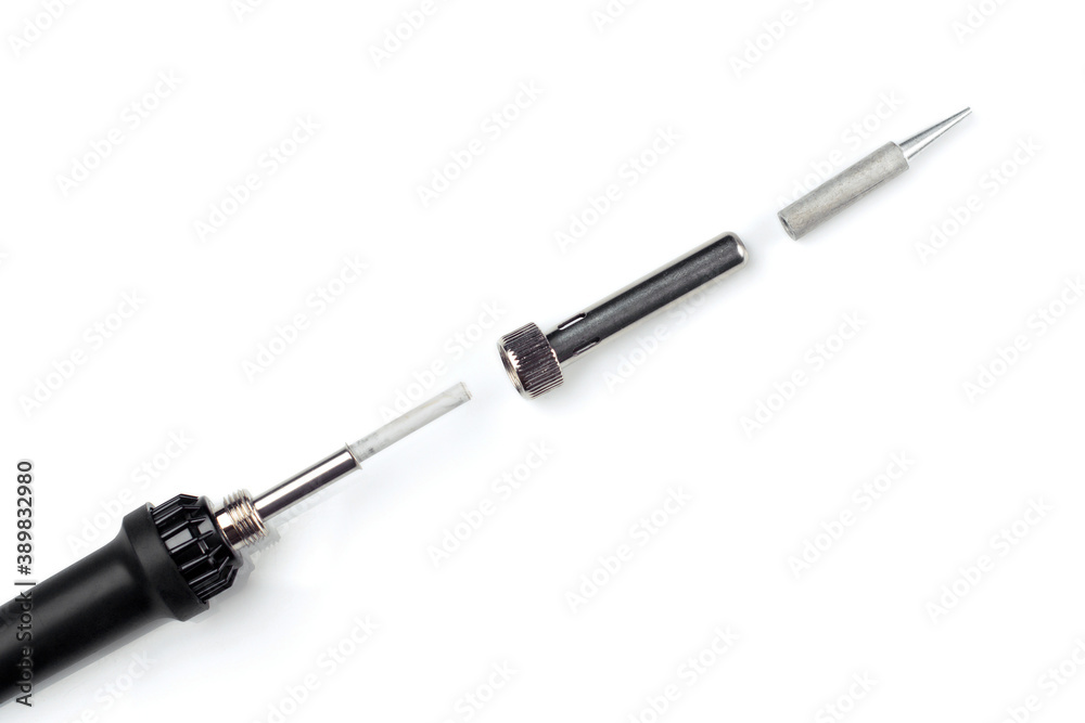 hand soldering iron disassembled white background isolated. hand soldering iron disassembled white background isolated.