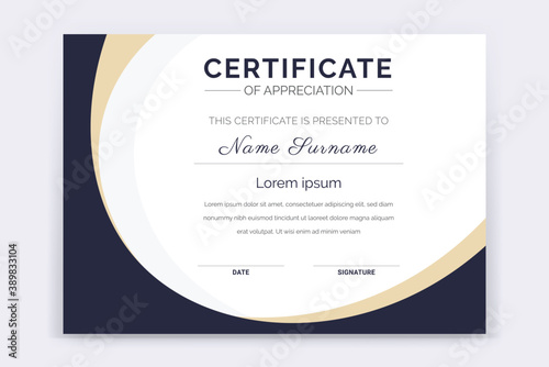 Modern and professional certificate template design of appreciation award.