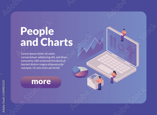 people and charts with laptop and more button