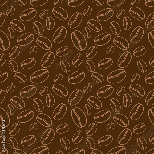 Brown coffee beans. Coffe seamless vector pattern. Suitable for wrapping paper, fabric printing, coffee shop, restaurant, cafe