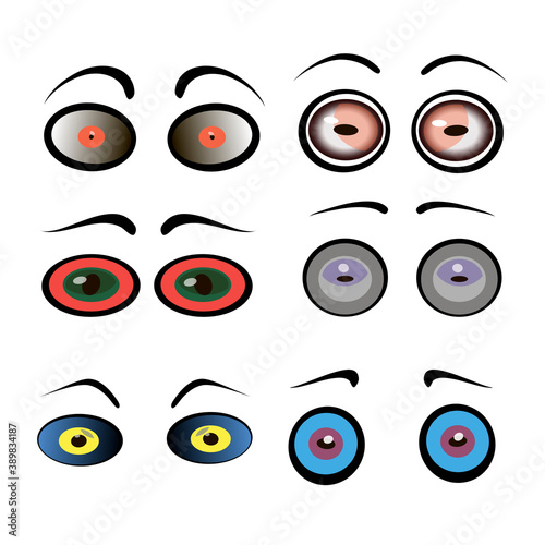Cartoon eyes. Set of predatory eyes. The look of the monsters. Funny eyes. A collection of emotional look. Vector illustration