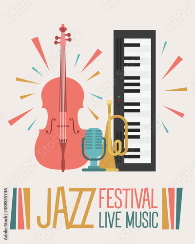 jazz festival poster with instruments and lettering