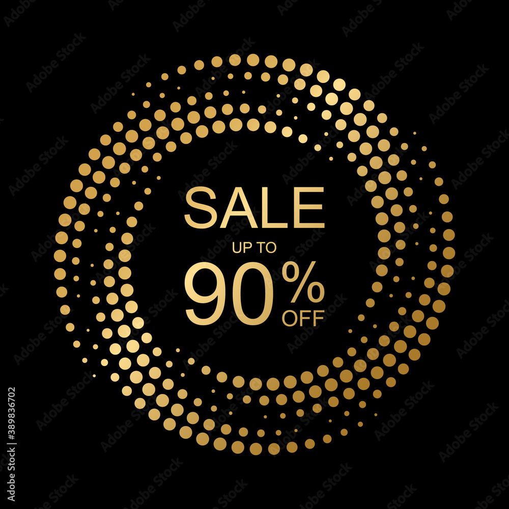 Fototapeta premium Sale up to 90% off. Golden design in halftone style for 90 percent discount, offer, promotion.