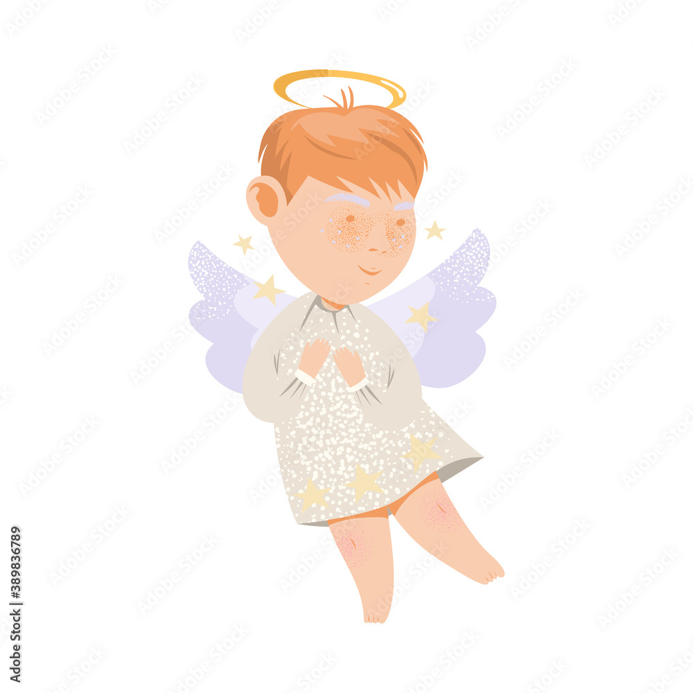 Little Boy Angel with Nimbus and Wings Flying Vector Illustration Little Boy Angel with Nimbus and Wings Flying Vector Illustration