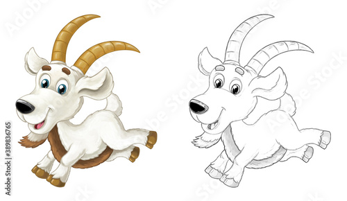 Fototapeta Naklejka Na Ścianę i Meble -  Cartoon sketch scene with horned goat standing and looking illustration