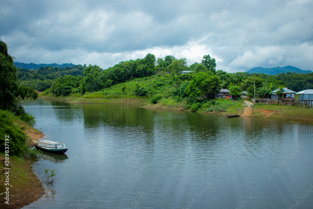 Landscape of a lake with boats