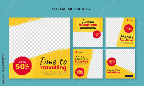 Travel and vacation square banner for social media post template