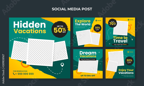 Travel and tourism banner for social media post template