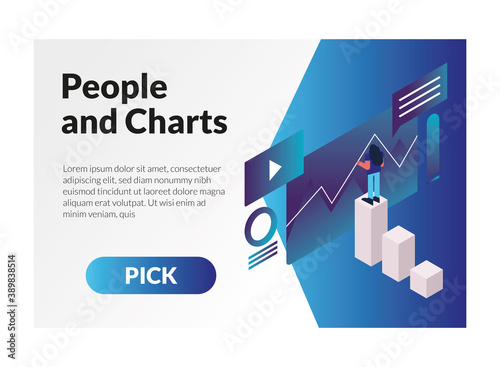 woman and charts with web templates character