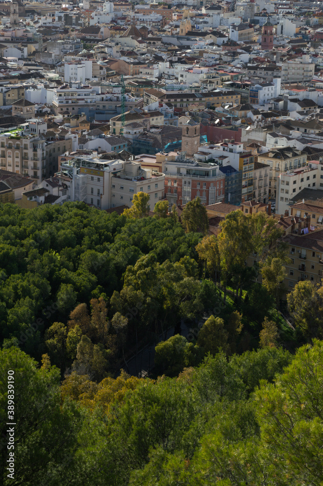 Cityscape Panorama of Malaga, Spain as seen from the Castillo de Gibralfaro