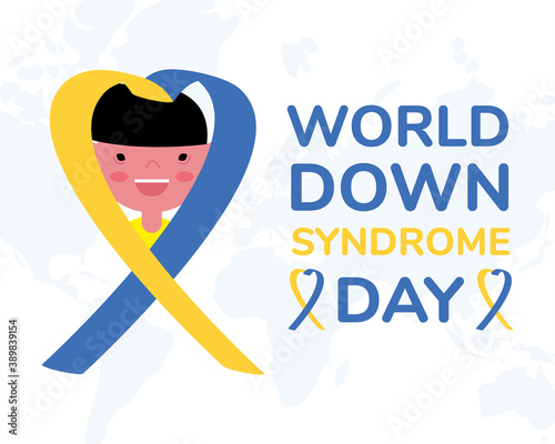 world down sindrome day campaign poster with little boy and ribbon