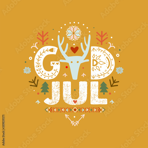 Merry Christmas Calligraphy in Swedish God Jul