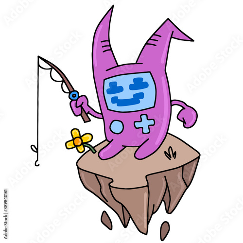 cute cartoon sitting holding a fishing rod