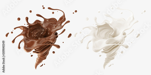 Bilde på lerret Milk and chocolate tornado or Twister shape Splash, 3d illustration