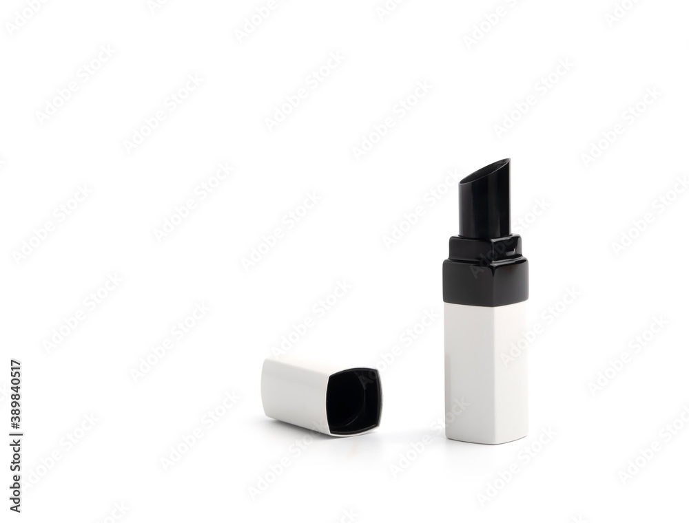 close up the open lid square shape lipstick bottle isolated on white background close up the open lid square shape lipstick bottle isolated on white background