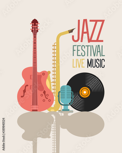 jazz festival poster with instruments and lettering