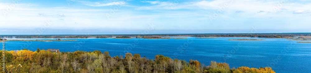Panorama of Dnieper river near Stayky, Kyiv district, autumn