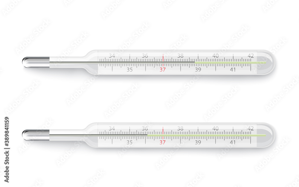 Thermometers with normal and high temperature vector illustration isolated. Thermometers with normal and high temperature vector illustration isolated.