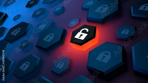 Visualization of cyber attacks. Concept of data security. Computer protection. Cyber crime and virus alert. 3D rendering