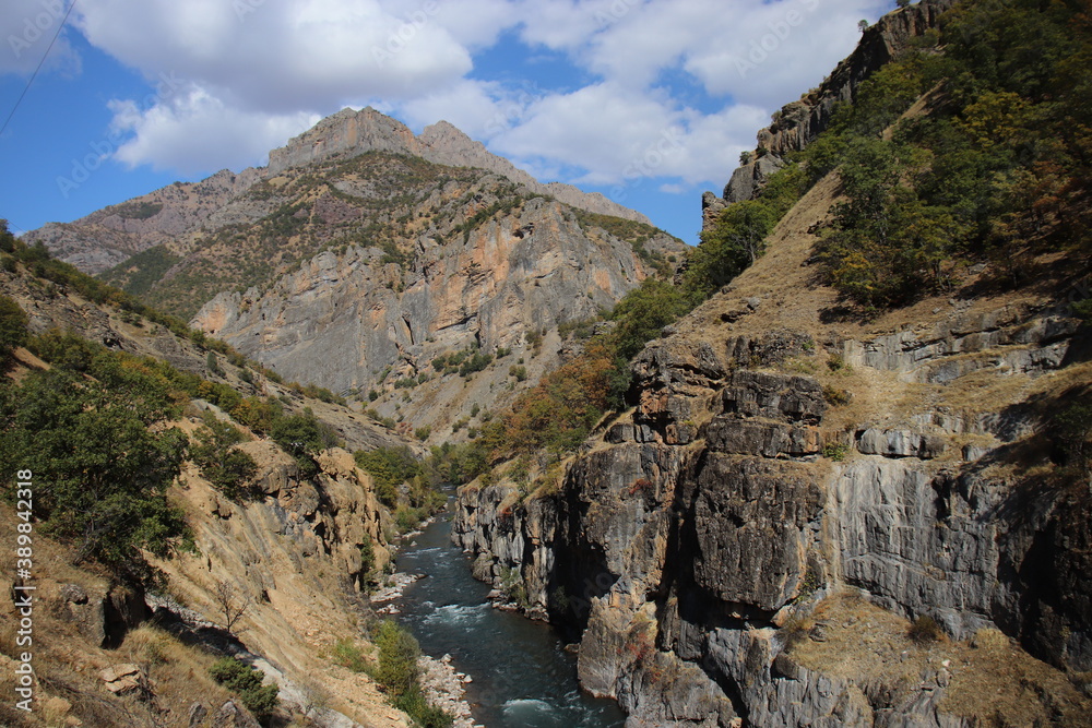 High mountain scenery with autumn colors