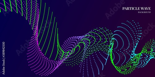 dynamic wave particle abstract background with purple, green and blue gradient colors. Vector illustration photo