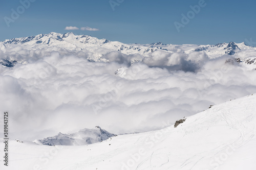 Les Menuires resort in winter. French alps in winter, snowy mountains in France © Chawran